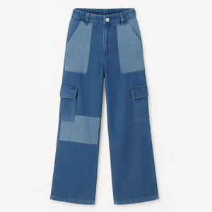 Cargo Wide Leg Jeans Colorblock Blue Light Blue Large